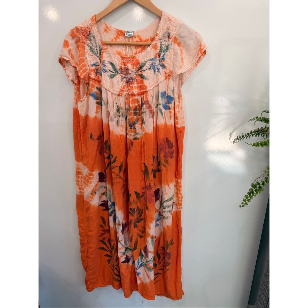 Laddi Tie Dye Floral Embroidered Boho Dress OS